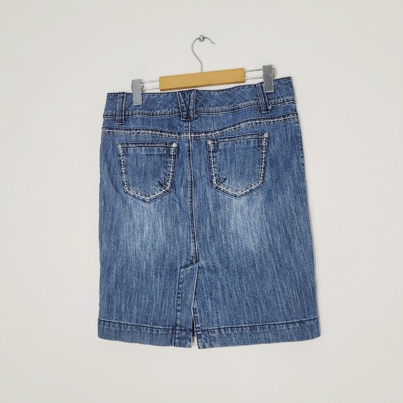 Insider Womens Blue Cotton Pockets Premium Denim Summer Knee Length Skirt Size 5 - Picture 2 of 14